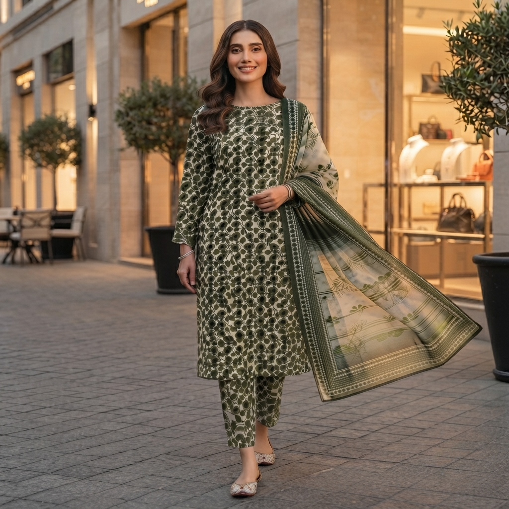 Bin Saeed Printed 3 Piece Unstitched Lawn Suit for Women
