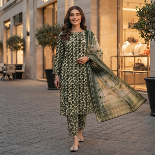 Bin Saeed Printed 3 Piece Unstitched Lawn Suit for Women