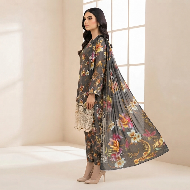 Bin Saeed Printed  3 Piece Unstitched Lawn Suit for Women