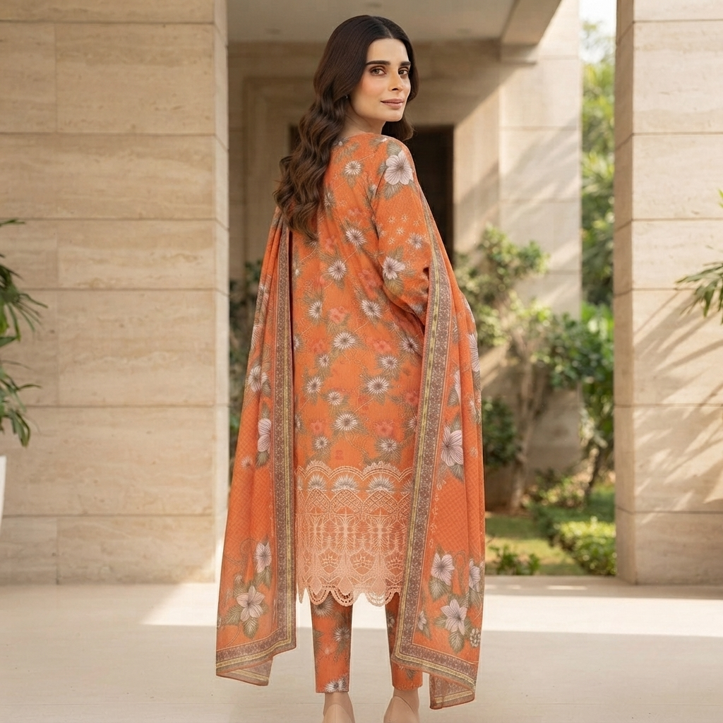 Bin Saeed Printed 3 Piece Unstitched Lawn Suit for Women