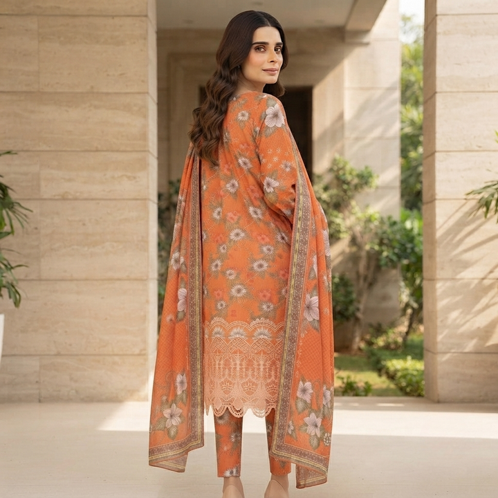 Bin Saeed Printed 3 Piece Unstitched Lawn Suit for Women