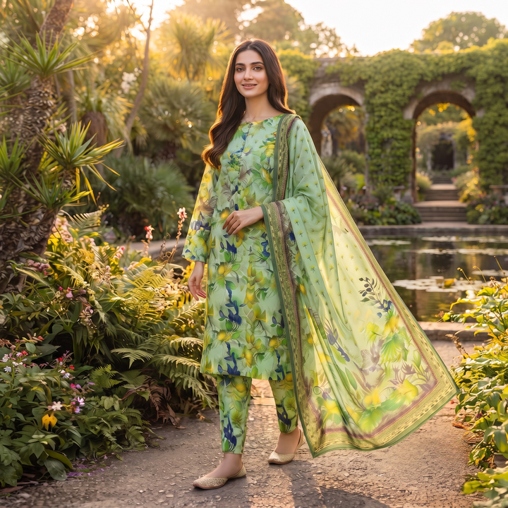 Bin Saeed Printed 3 Piece Unstitched Lawn Suit for Women