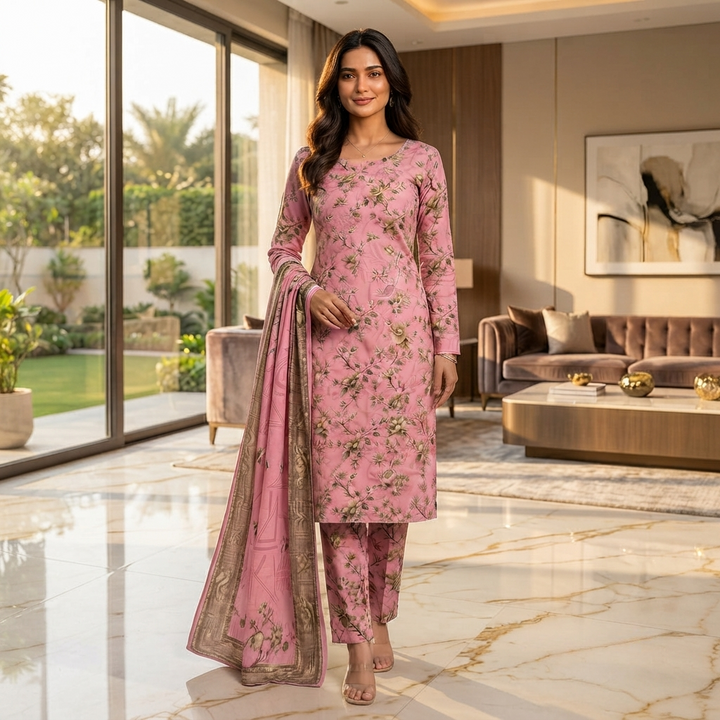 Bin Saeed Printed 3 Piece Unstitched Lawn Suit for Women