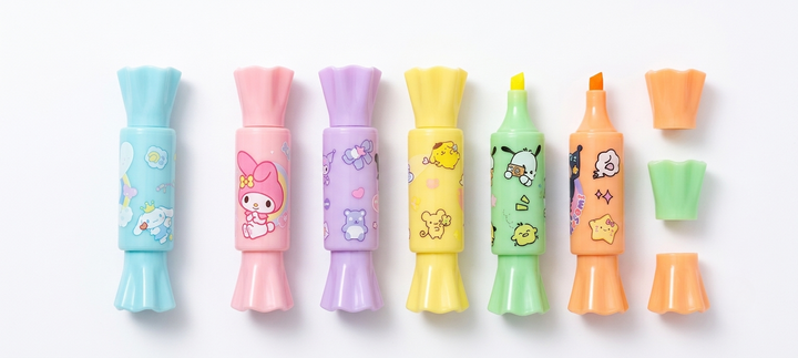 ✨ Cute Candy Highlighter Set | Kawaii Cartoon Pastel Colors | 6 Piece Highlighter Pack with Bag 🍬💕