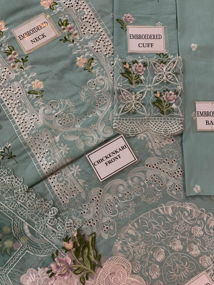 ELAF Luxury Chikankari Embroidered Lawn Suit with Organza Dupatta – Unstitched Replica