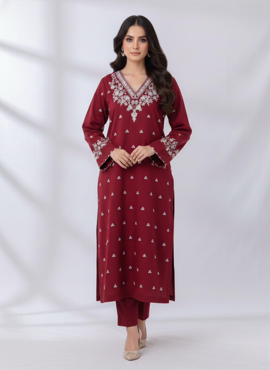 PEZWAAN Red Embroidered Ladies Lawn Suit 2 PC – Elegant Pakistani Summer Wear