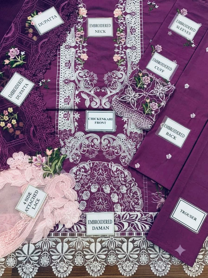 ELAF Luxury Chikankari Embroidered Lawn Suit with Organza Dupatta – Unstitched Replica