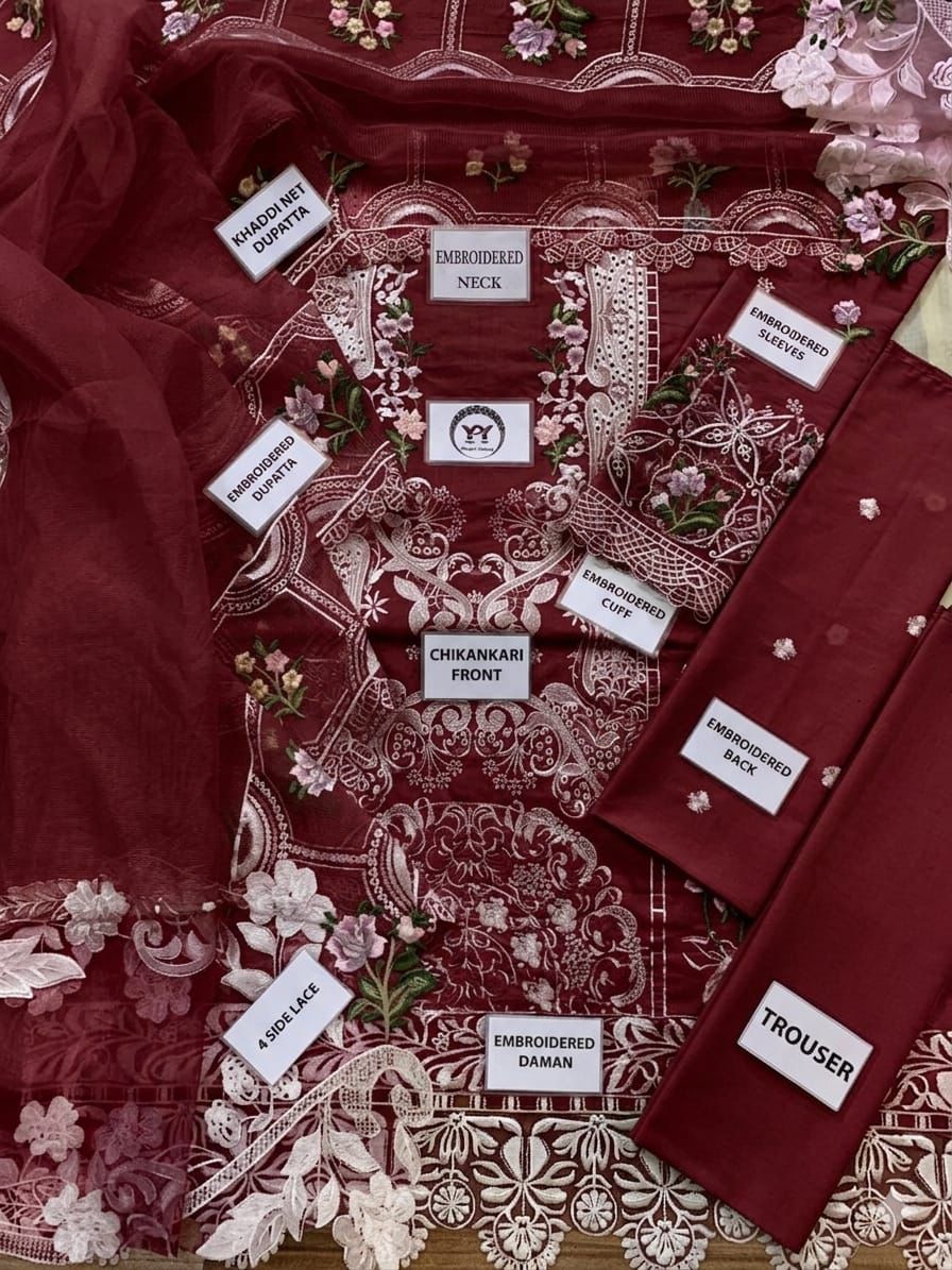 ELAF Luxury Chikankari Embroidered Lawn Suit with Organza Dupatta – Unstitched Replica