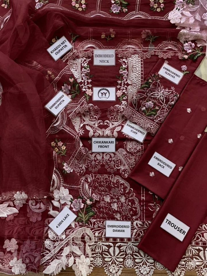 ELAF Luxury Chikankari Embroidered Lawn Suit with Organza Dupatta – Unstitched Replica