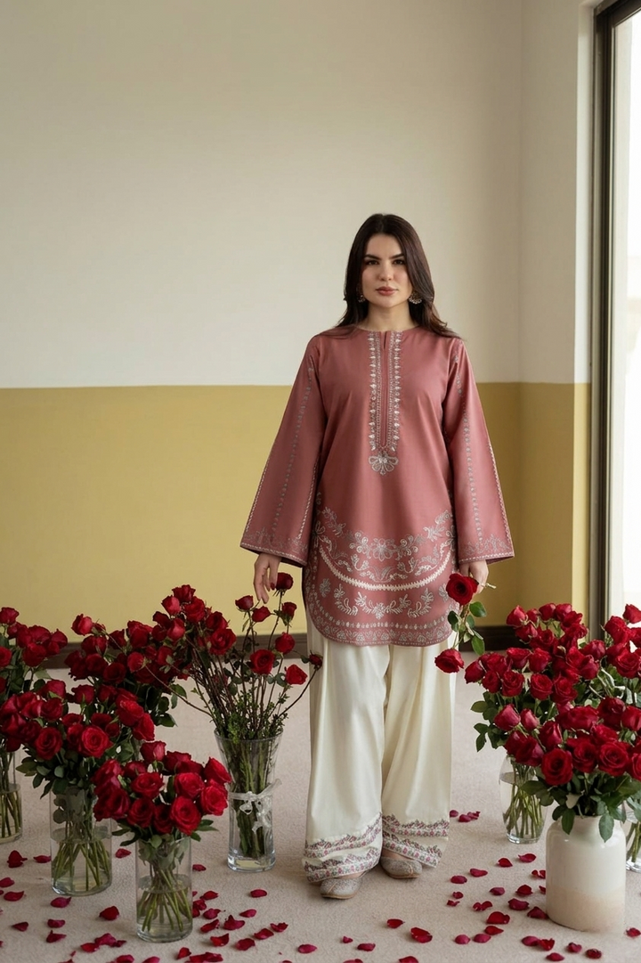 "Deep Red Full Embroidered Unstitched 2-piece Lawn Suit | Shirt + Sleeves + Trouser Fabric|Asim Jofa Inspired"