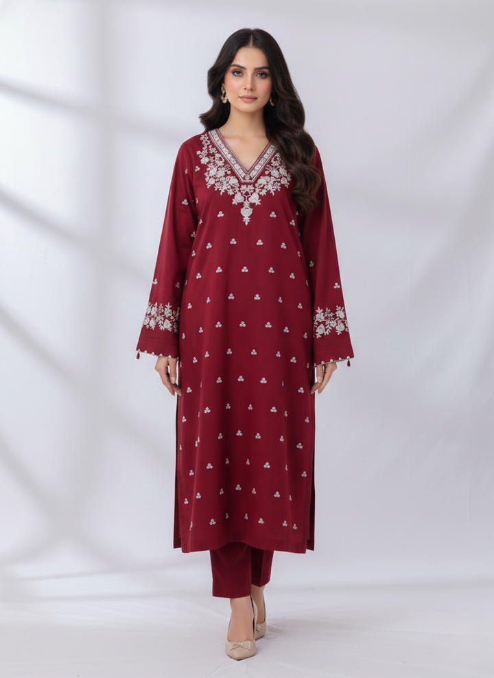 PEZWAAN Red Embroidered Ladies Lawn Suit 2 PC – Elegant Pakistani Summer Wear