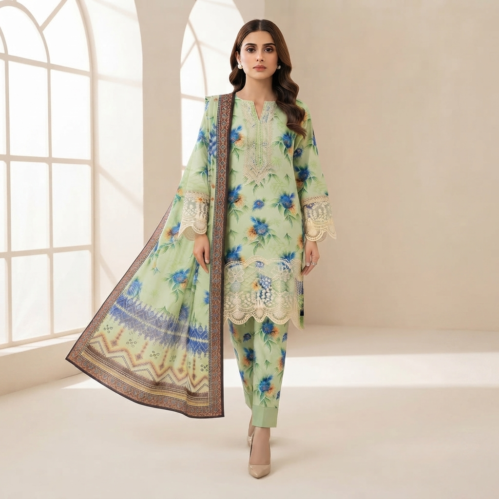 Bin Saeed Printed 3 Piece Unstitched Lawn Suit for Women