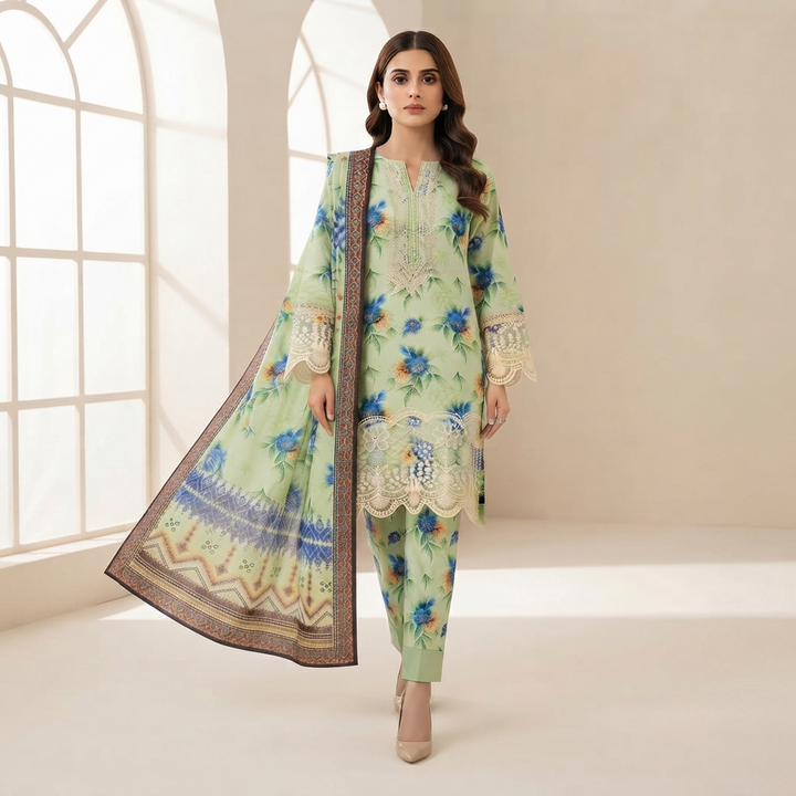 Bin Saeed Printed 3 Piece Unstitched Lawn Suit for Women