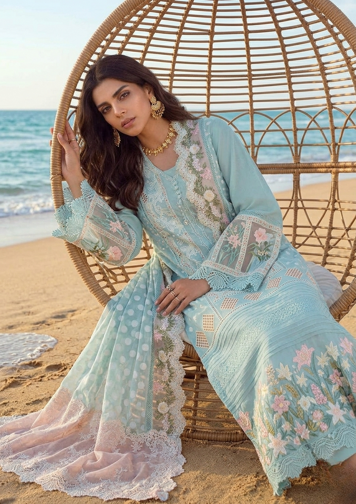 Heer Embroidery Collection  Chicken Kari Jacquard 3-Piece Suit with Embroidered Dupatta
