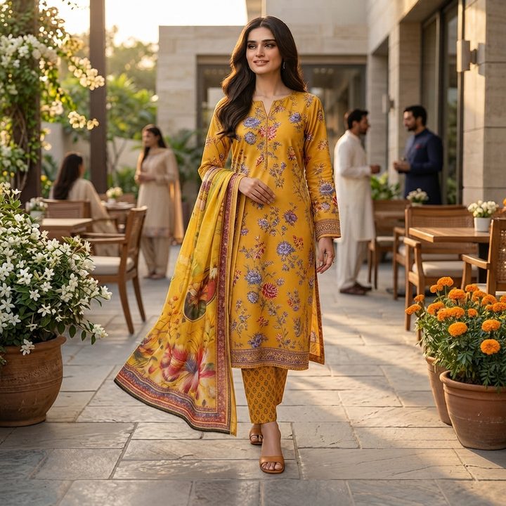 Bin Saeed Printed 3 Piece Unstitched Lawn Suit for Women