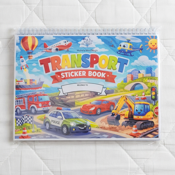 Transport Sticker Book by Maha's Mini Magic — Kids Vehicle Activity Book | Boys Sticker Book with Cars, Planes & More