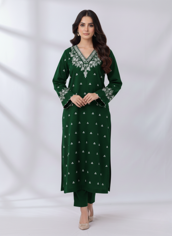 PEZWAAN Green Embroidered Ladies Lawn Suit 2 PC – Elegant Pakistani Summer Wear