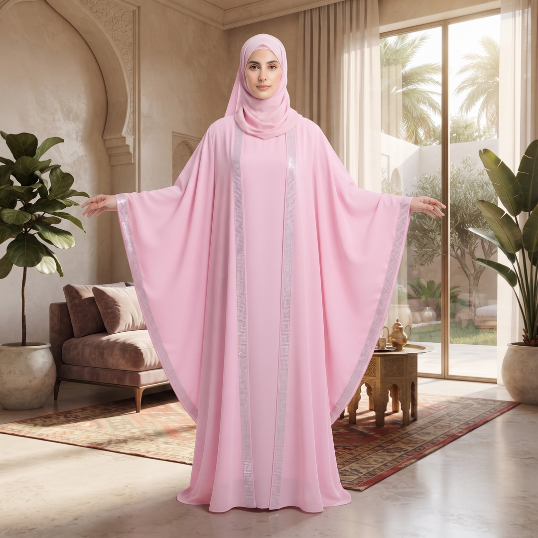 Premium Dubai Imported 2 Piece Butterfly Abaya Set for Women | Nida Fabric with Matching Inner & Hijab