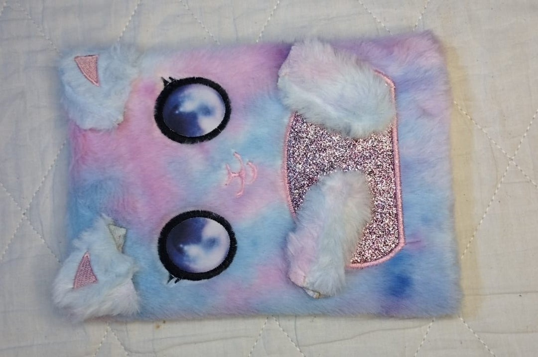 Fluffy Plush Unicorn Cat Diary — Pastel Rainbow Furry Notebook with Glitter Horn | Kids Kawaii Journal