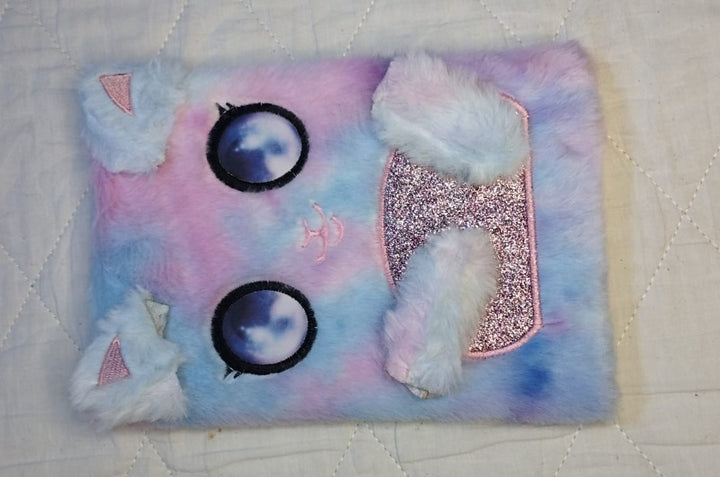 Fluffy Plush Unicorn Cat Diary — Pastel Rainbow Furry Notebook with Glitter Horn | Kids Kawaii Journal