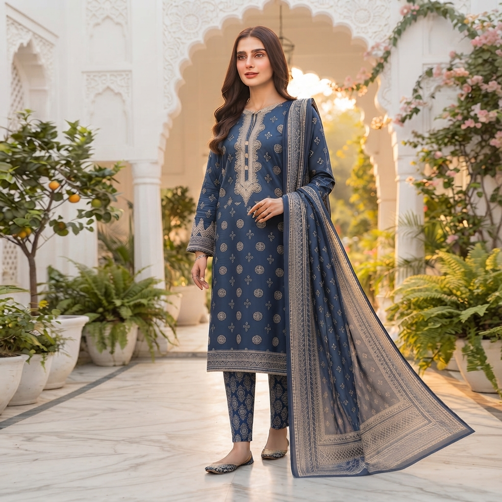 Bin Saeed Printed 3 Piece Unstitched Lawn Suit for Women