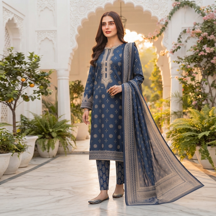 Bin Saeed Printed 3 Piece Unstitched Lawn Suit for Women