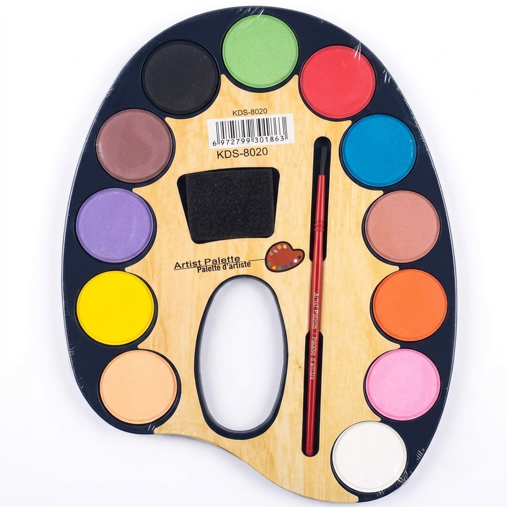 Artist Palette Watercolor Paint Set — 12-Color Pan with Brush | Kids & Beginner Painting Kit