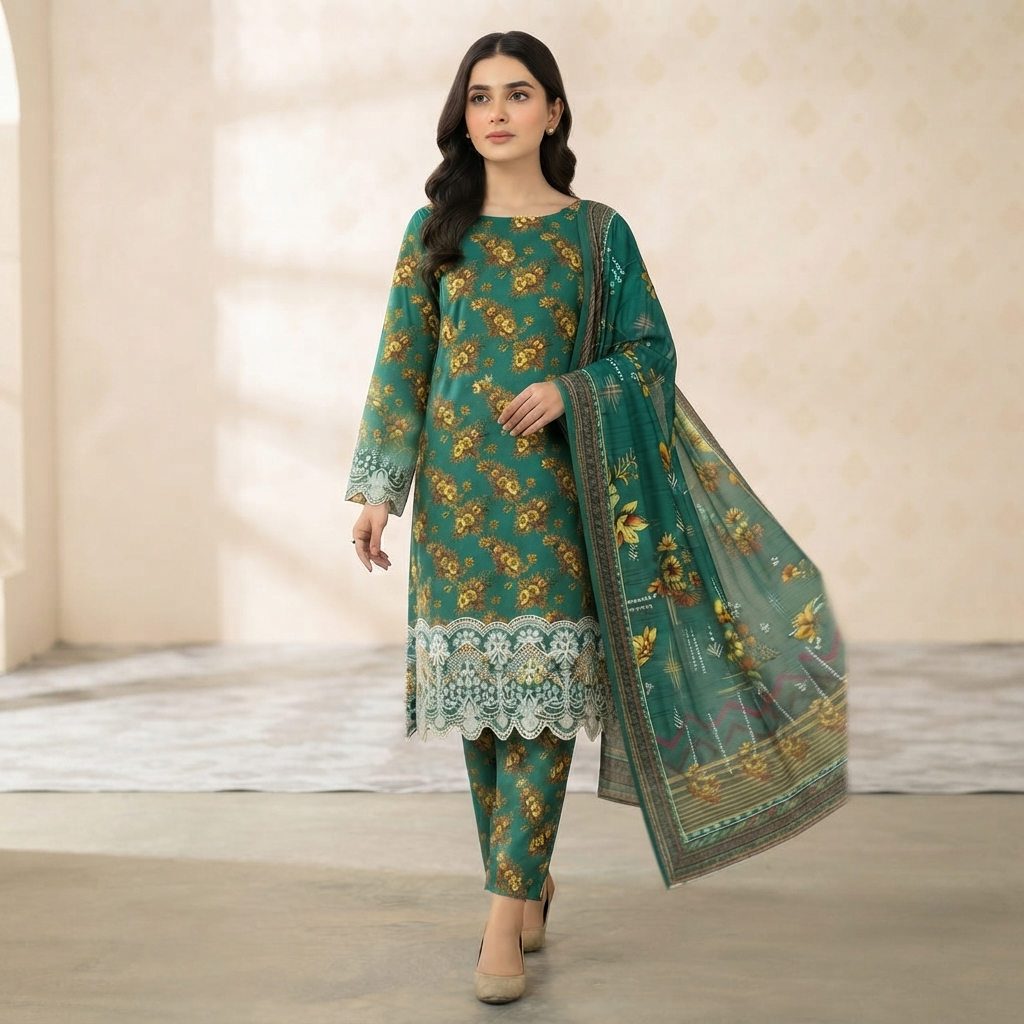 Bin Saeed Printed 3 Piece Unstitched Lawn Suit for Women