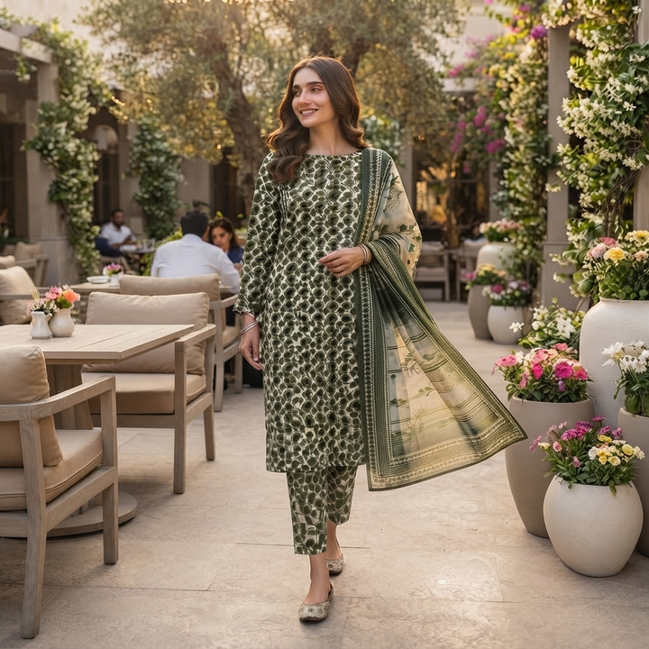 Bin Saeed Printed 3 Piece Unstitched Lawn Suit for Women