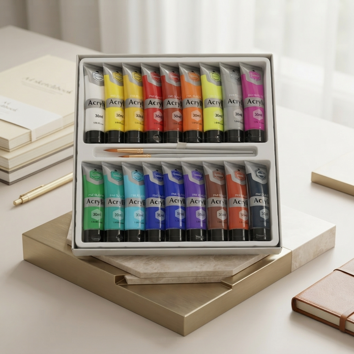 🎨 Keep Smiling Acrylic Paint Set – 18 Colors (30ml Each) with 2 Artist Brushes