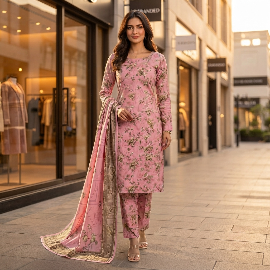 Bin Saeed Printed 3 Piece Unstitched Lawn Suit for Women