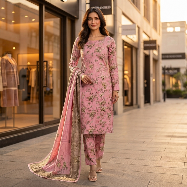 Bin Saeed Printed 3 Piece Unstitched Lawn Suit for Women