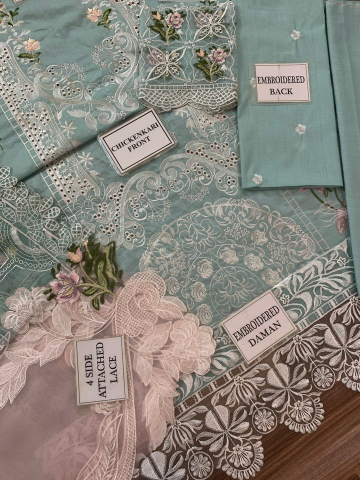 ELAF Luxury Chikankari Embroidered Lawn Suit with Organza Dupatta – Unstitched Replica