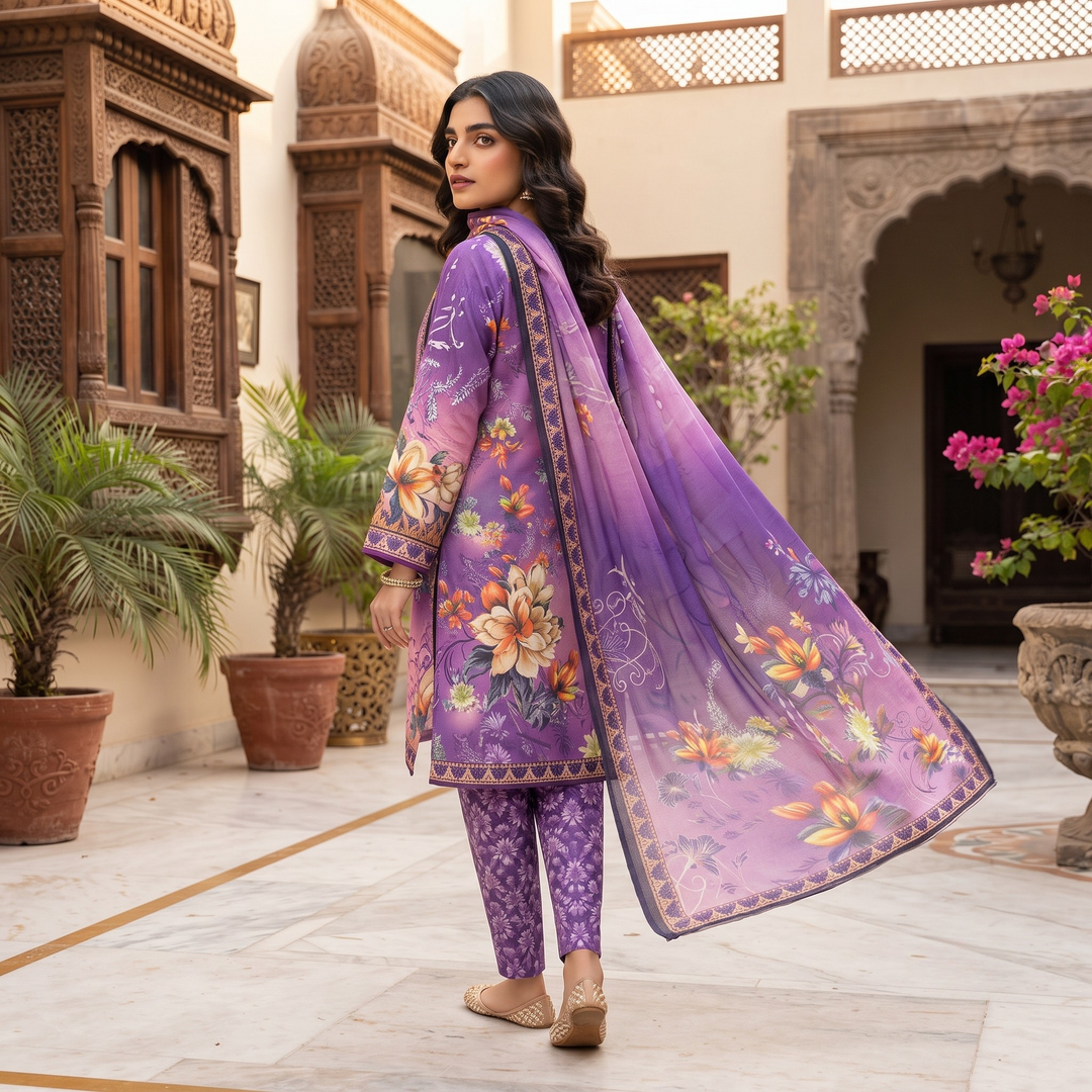 Bin Saeed Printed 3 Piece Unstitched Lawn Suit for Women