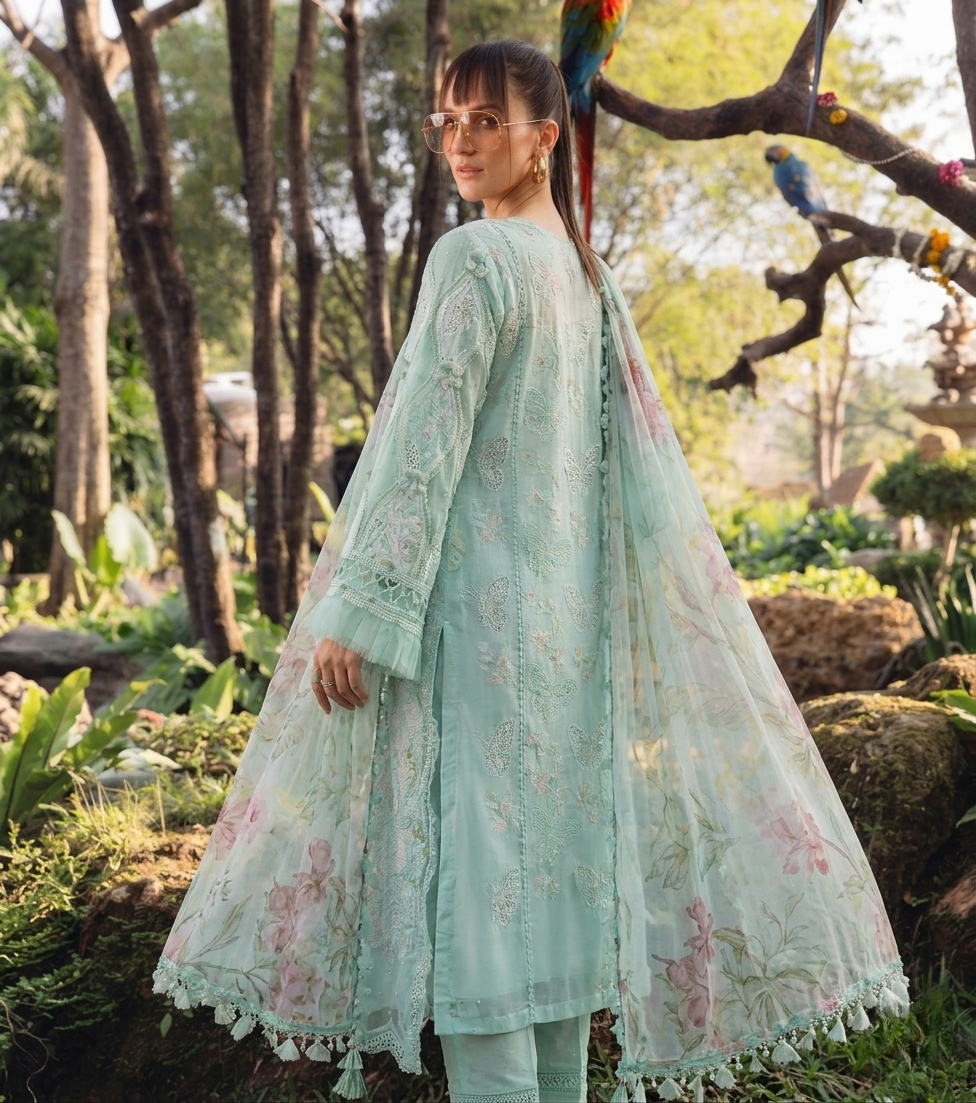 MARIA.B M.Prints "Minty Butterfly Dreams" – Embroidered 3-Piece Lawn Suit