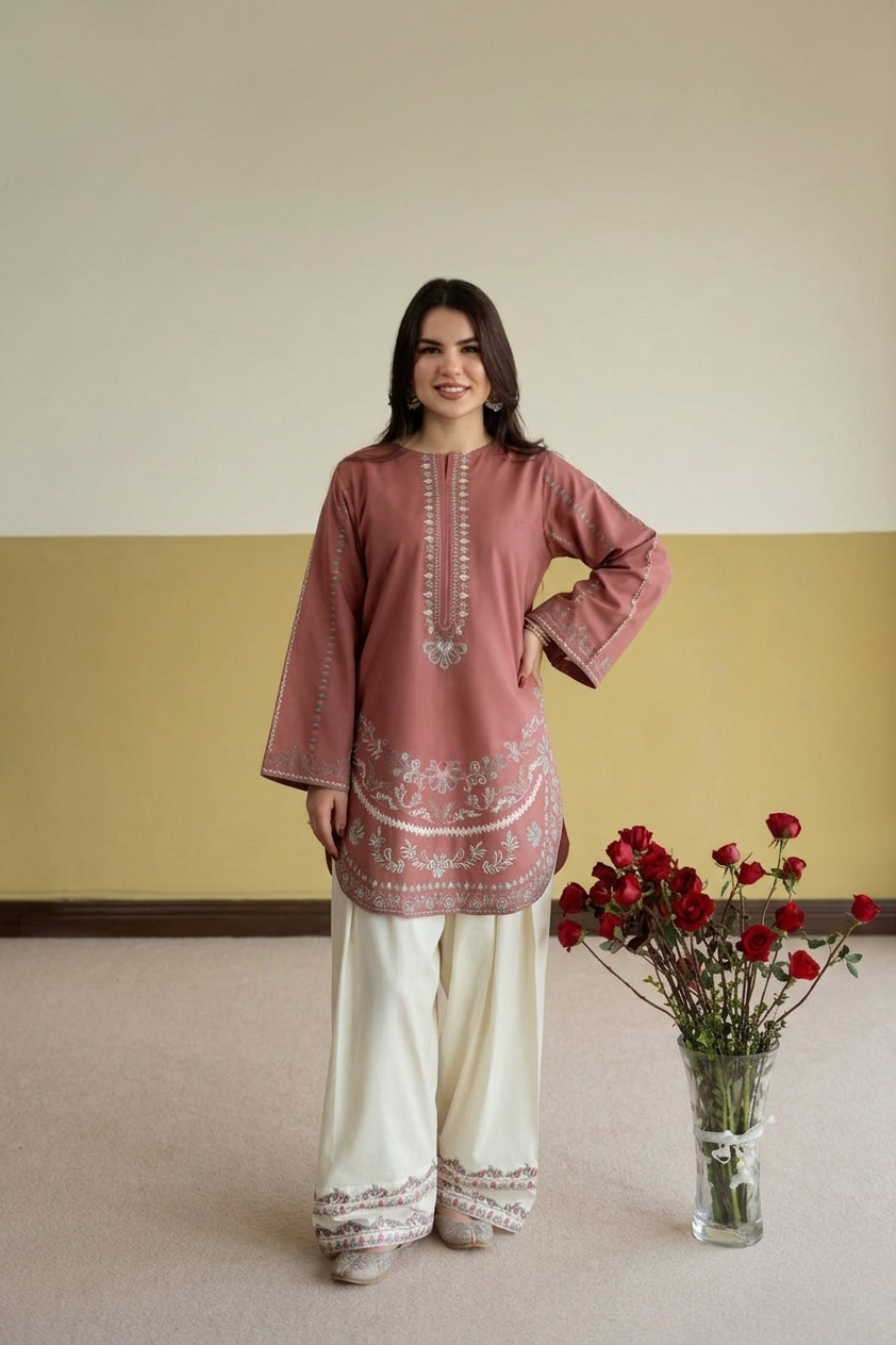 "Deep Red Full Embroidered Unstitched 2-piece Lawn Suit | Shirt + Sleeves + Trouser Fabric|Asim Jofa Inspired"