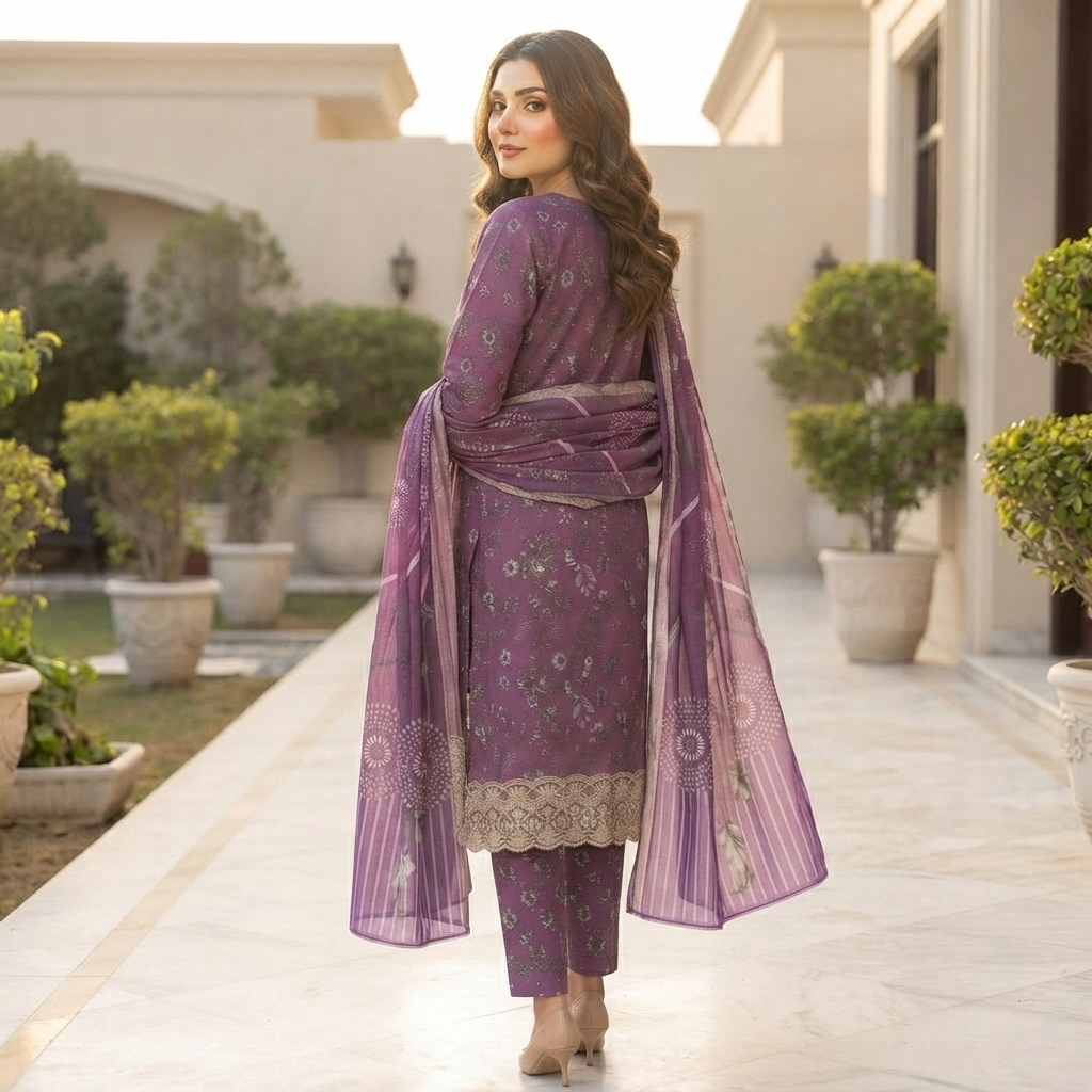 Bin Saeed Printed 3 Piece Unstitched Lawn Suit for Women