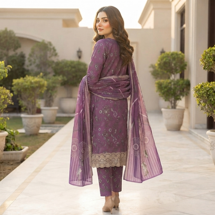 Bin Saeed Printed 3 Piece Unstitched Lawn Suit for Women