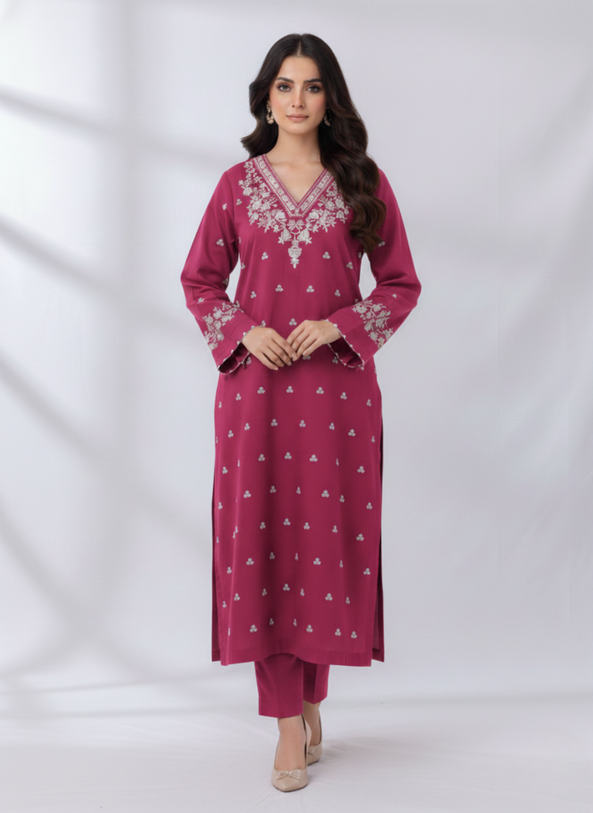 PEZWAAN Pink Embroidered Ladies Lawn Suit 2 PC – Elegant Pakistani Summer Wear