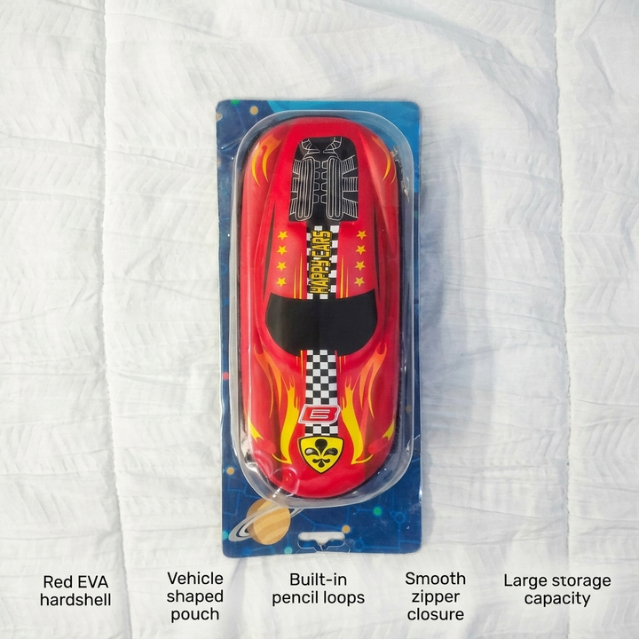 Happy Cars Racing Car Shaped Pencil Case — 3D Hard Shell EVA Zipper Pouch | Cool School Stationery for Boys