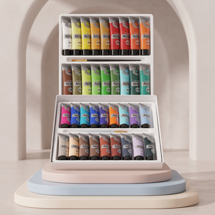 🎨 Keep Smiling Acrylic Paint Set – 36 Colors (30ml Each) with 2 Artist Brushes