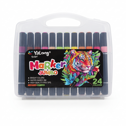 🖍️ Yalong Jumbo 24 Colors Water-Based Marker Set with Carry Case | Washable Coloring Markers for Kids, Students & Artists