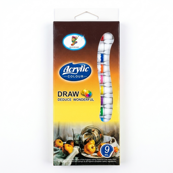 Qian Se Baby 12-Color Acrylic Paint Set — 9ml Tubes | Beginner Artist Kit for Canvas, Wood & Craft Painting