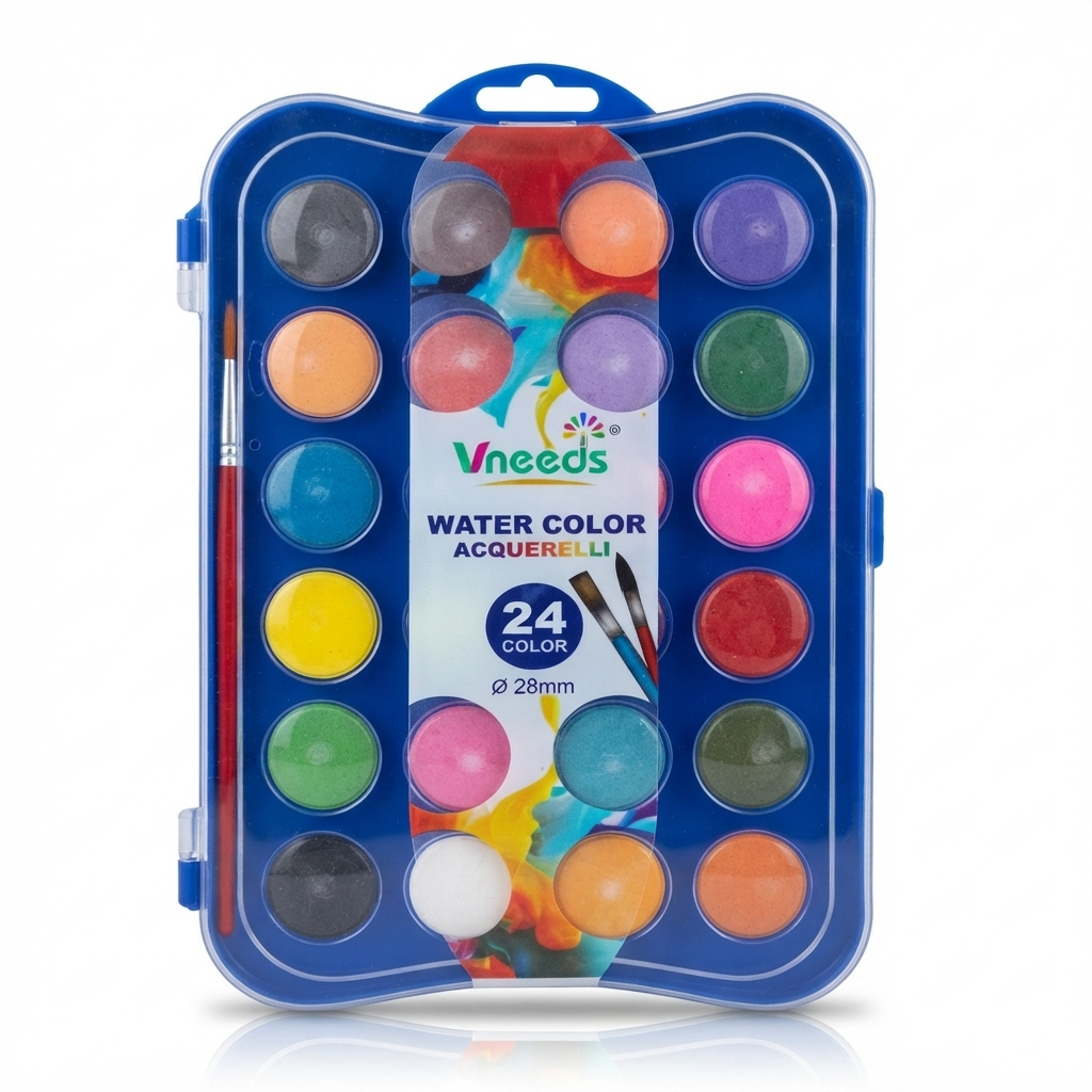 🌈 Vneeds 24 Colors Watercolor Paint Set with Brush | Portable Water Colour Palette for Kids, Students & Artists