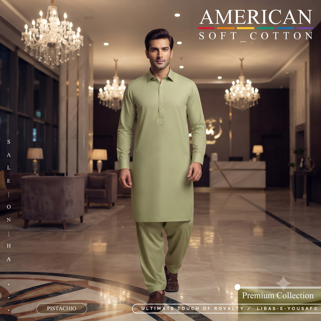 Libas-E-Yousaf American Soft Cotton Men's Unstitched 2 Piece Suit with 9 Premium Buttons – Box Packed