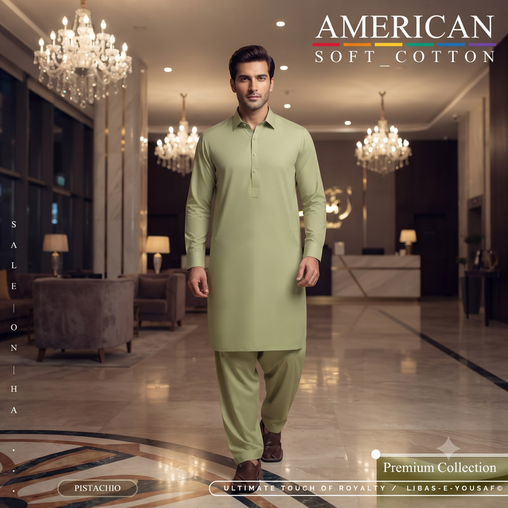 Libas-E-Yousaf American Soft Cotton Men's Unstitched 2 Piece Suit with 9 Premium Buttons – Box Packed