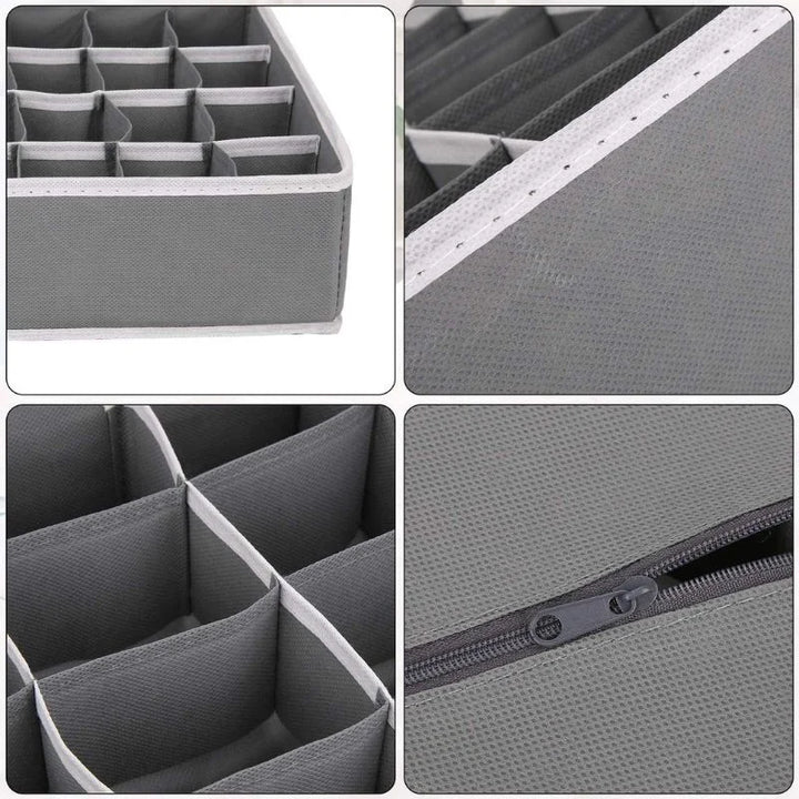 Storage Organizer with Lid | Foldable Drawer Divider | 24 Cells | Non-Woven Fabric | Random Colors