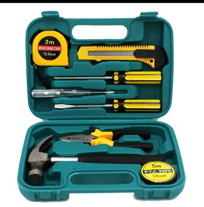 9pcs Household Tool Kit Set with Hammer, Pliers, Screwdrivers & Tape Measure - Portable Hand Tool Box for Home Repair, DIY Toolkit Gift Set