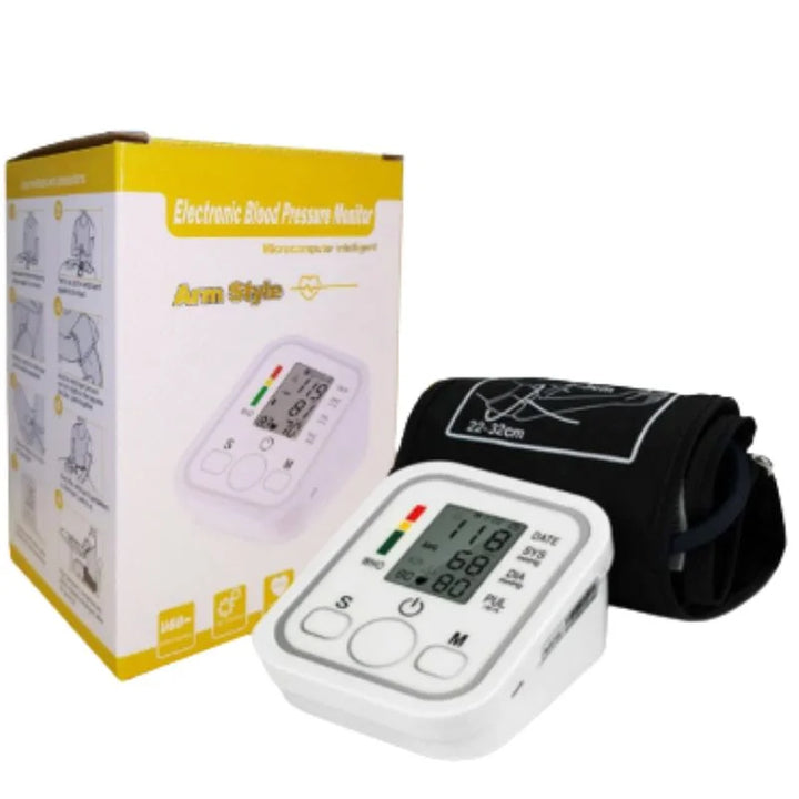 Automatic Arm Blood Pressure Monitor with Digital LCD Display, USB Rechargeable BP Machine with Cuff, Home Health Care Device for Heart Rate & Pulse