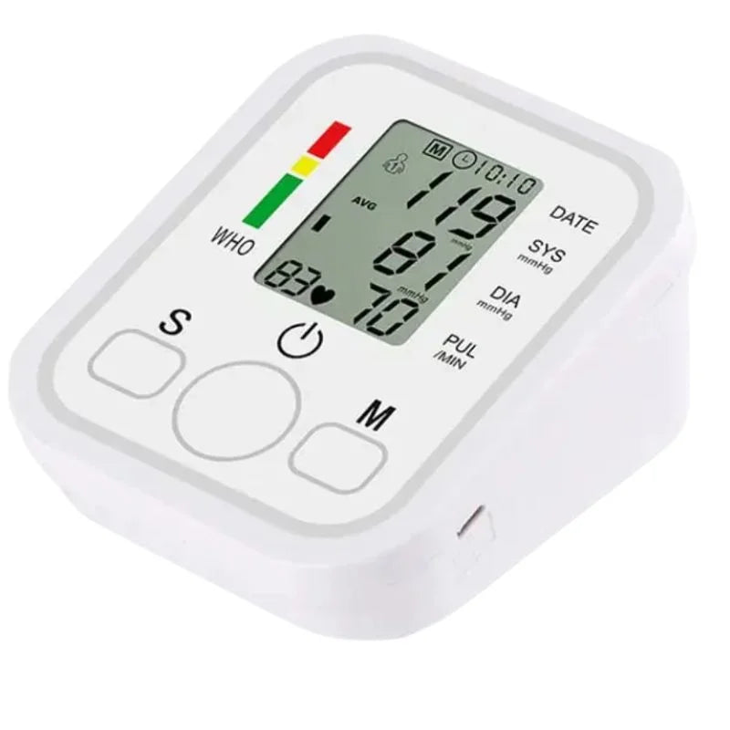 Automatic Arm Blood Pressure Monitor with Digital LCD Display, USB Rechargeable BP Machine with Cuff, Home Health Care Device for Heart Rate & Pulse